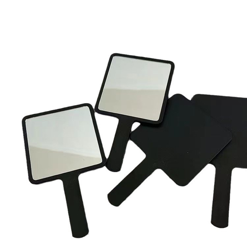 Oglindă de machiaj de mână cu mâner pătrat, portabilă, imprimare a logo-ului