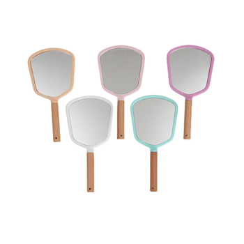 Oglindă de machiaj cu mâner din lemn, în nuanțe candy, drăguță și clară, oglindă mică de mână, design creativ nou.