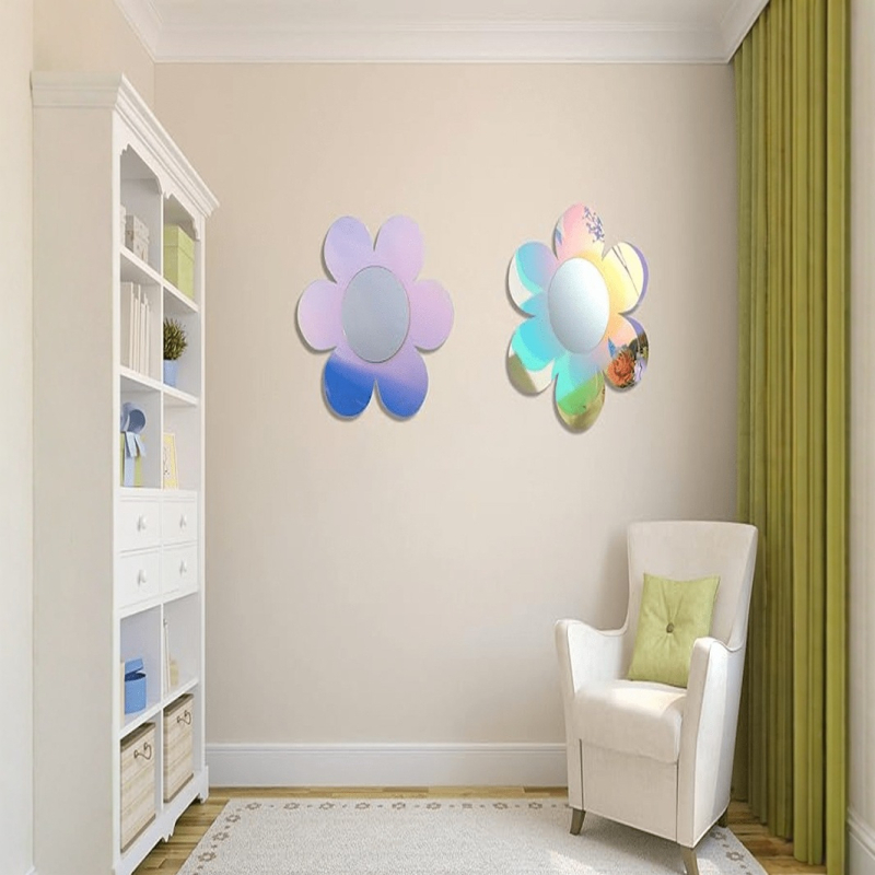 Oglindă de machiaj din acrilic irizat, cu flori în valuri, formă neregulată, accesorii pentru fotografie