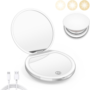 Oglindă de machiaj pliabilă cu lumină LED, mică, portabilă, reîncărcabilă