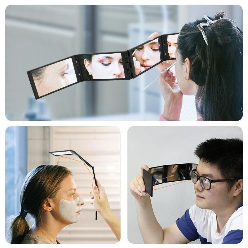 Oglindă de machiaj cu patru secțiuni, oglindă DIY portabilă, oglindă pliabilă cu unghiuri multiple
