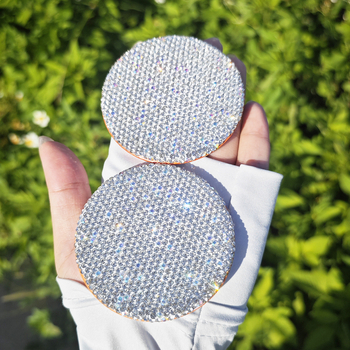 Oglindă de makeup rotundă, portabilă, decorată cu diamante, mini, stil Insta