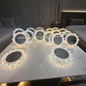 Oglindă cosmetică cu LED, tactil personalizabilă, cadru acrilic în formă de petală, pentru dormitor și baie, oglindă de machiaj și masă de toaletă