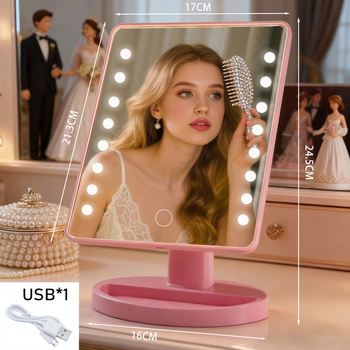 Oglindă de machiaj de birou în stil european cu LED, senzor tactil, rotire 360°, portabilă pentru femei