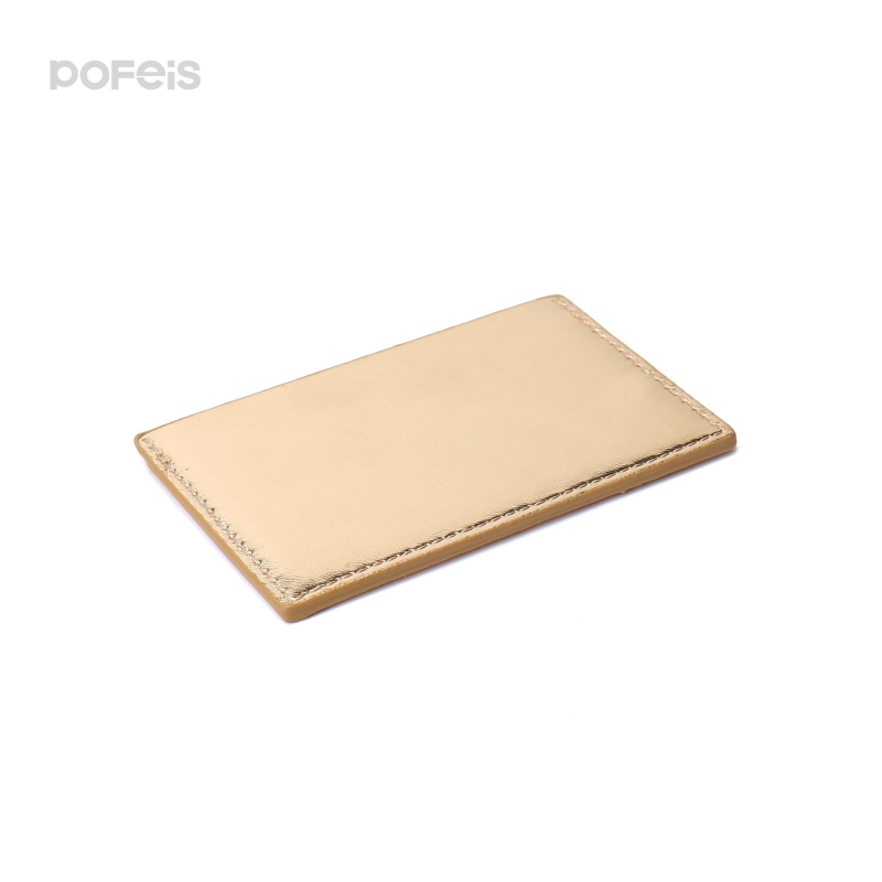 Oglindă mini pătrată cu ramă din oțel inox, culoare candy, oglindă de machiaj portabilă cu buzunar pentru carduri