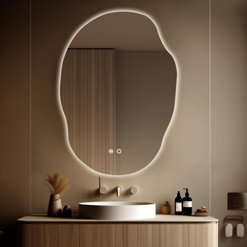 Oglindă de machiaj LED personalizabilă cu iluminare, oglindă de birou pentru machiaj, oglindă inteligentă cu ecran tactil