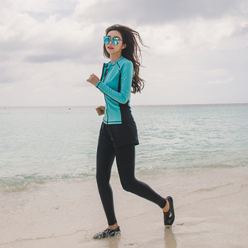Κορεατικού στυλ διαχωριζόμενος wetsuit κατάδυσης, γρήγορο στέγνωμα με φερμουάρ, αντηλιακή προστασία, μακρύ μανίκι μαγιό για σερφ, σετ για ζευγάρι