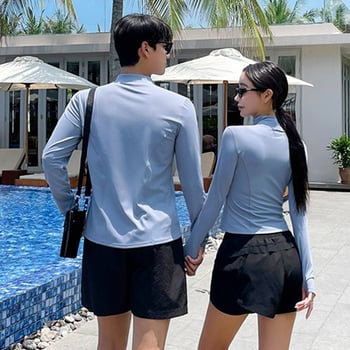 Άνετο μαγιό κατάδυσης με φερμουάρ, μακριά μανίκια, για παραλία και ιαματικά λουτρά, σε μεγέθη plus, 2024