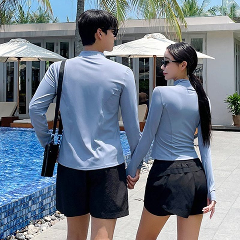 Άνετο μαγιό κατάδυσης με φερμουάρ, μακριά μανίκια, για παραλία και ιαματικά λουτρά, σε μεγέθη plus, 2024