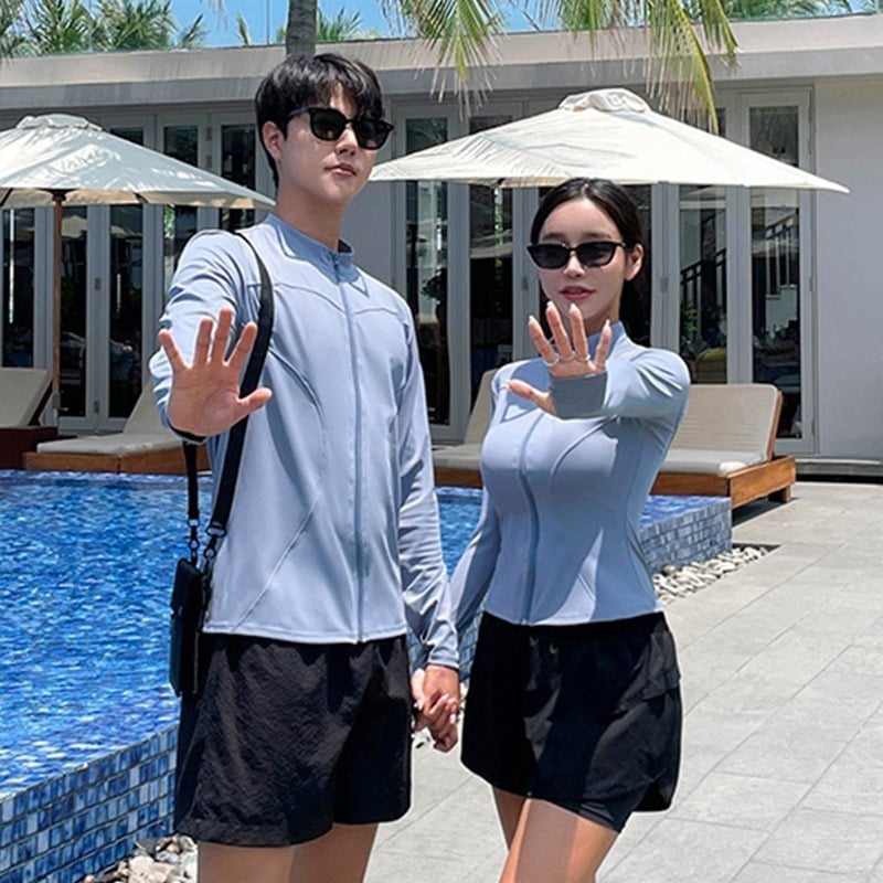 Άνετο μαγιό κατάδυσης με φερμουάρ, μακριά μανίκια, για παραλία και ιαματικά λουτρά, σε μεγέθη plus, 2024