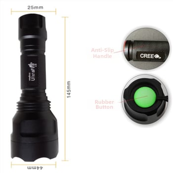 C8 LED фенер, Q5/T6, алуминиева сплав, компактен за открито, самозащита, нощно колоездене и домашна употреба