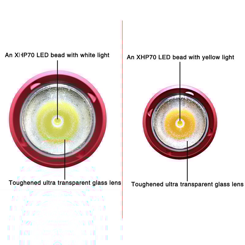 Подводен фенер P70, презареждаем, 26650 батерия, бял свет, подводно осветление за море, жълта светлина, ултра концентриран лъч