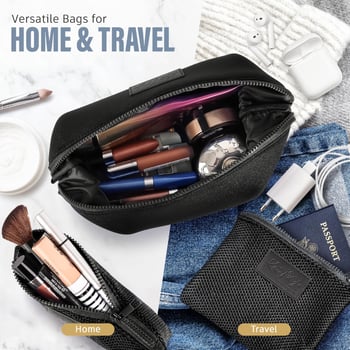 Неопренова чанта за пътуване за козметика с две дишащи мрежести отделения с цип, водоустойчива