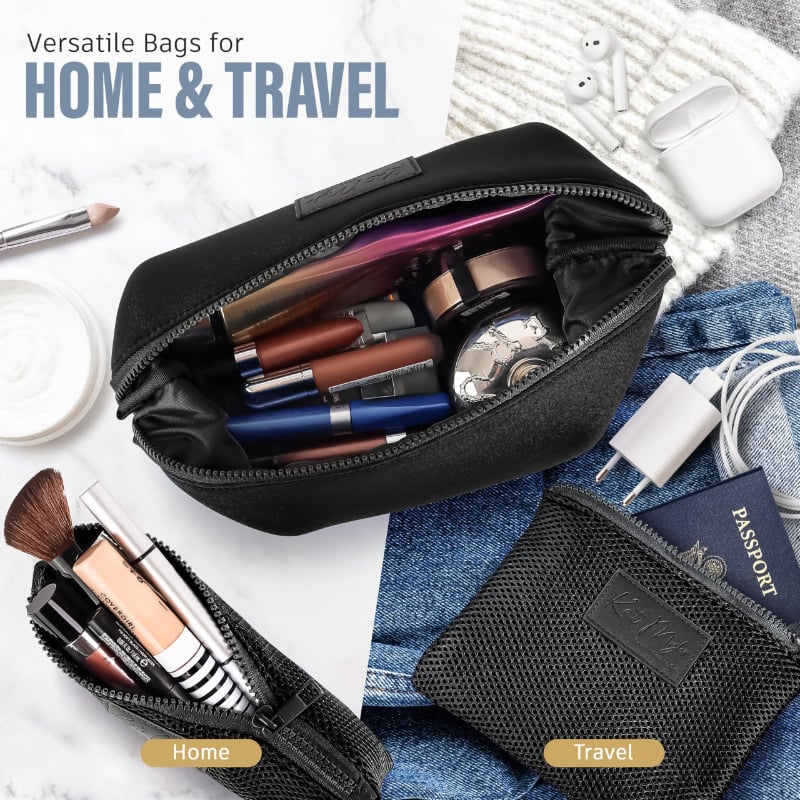 Неопренова чанта за пътуване за козметика с две дишащи мрежести отделения с цип, водоустойчива