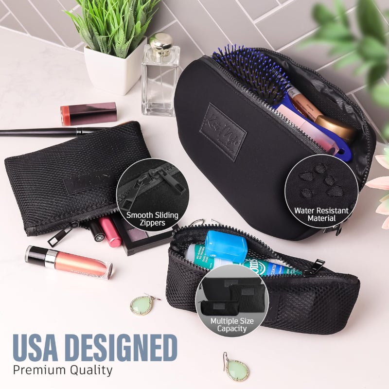 Неопренова чанта за пътуване за козметика с две дишащи мрежести отделения с цип, водоустойчива