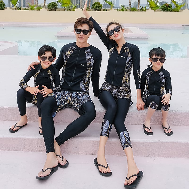 Costum de snorkeling pentru familie, mâneci lungi, imprimeu meduză, două piese cu fermoar, protecție UV, costum de baie slim