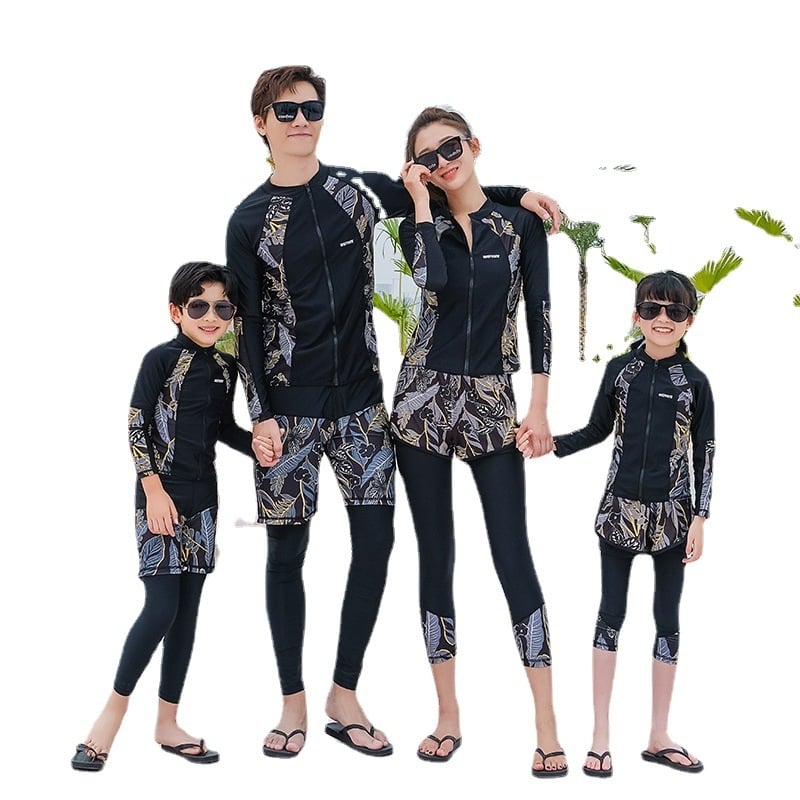Costum de snorkeling pentru familie, mâneci lungi, imprimeu meduză, două piese cu fermoar, protecție UV, costum de baie slim