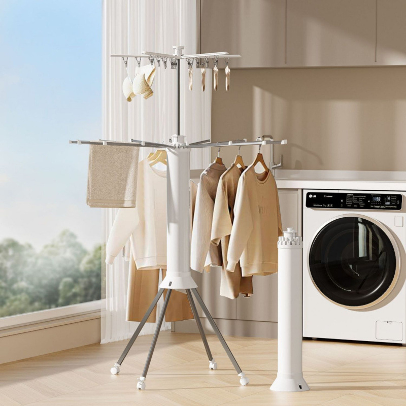 Сгъваем сушилник за дрехи във форма на октопод за балкон, стоящ на пода, мултифункционален и мобилен за сушене на дрехи и завивки.