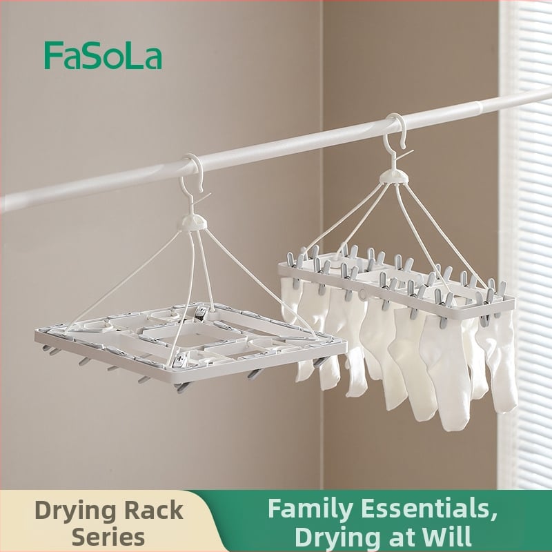 FaSoLa сгъваема сушилна стойка за дрехи с множество клипове за чорапи и бельо, устойчива срещу вятър, 2-в-1