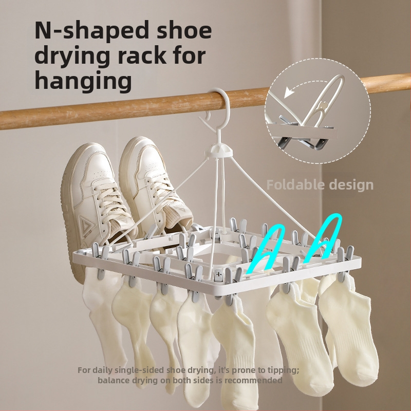 FaSoLa сгъваема сушилна стойка за дрехи с множество клипове за чорапи и бельо, устойчива срещу вятър, 2-в-1