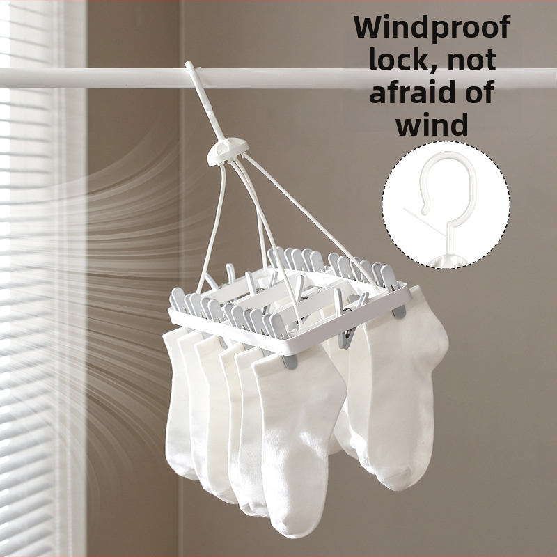 FaSoLa сгъваема сушилна стойка за дрехи с множество клипове за чорапи и бельо, устойчива срещу вятър, 2-в-1