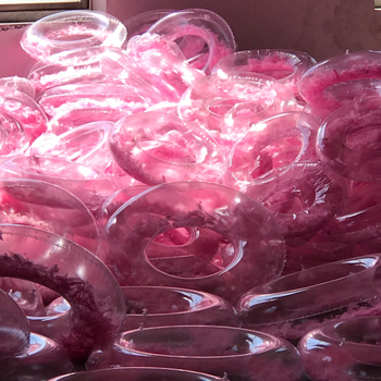 Прозрачен плувен пръстен за възрастни, дебел PVC, розово пера