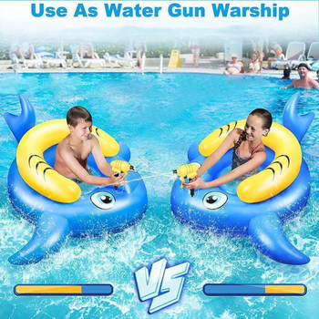 PVC надуваем плувен пръстен с акула за деца, воден спрей и воден пистолет