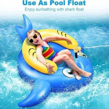 PVC надуваем плувен пръстен с акула за деца, воден спрей и воден пистолет