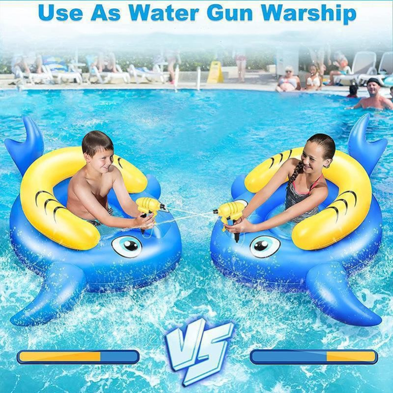 PVC надуваем плувен пръстен с акула за деца, воден спрей и воден пистолет