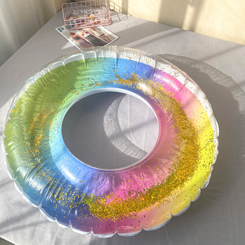 PVC плувателен пръстен с дъгов мотив и пайети, екологично чист за деца