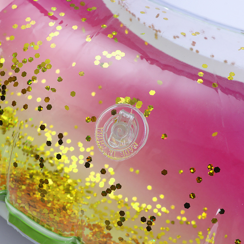 PVC плувателен пръстен с дъгов мотив и пайети, екологично чист за деца