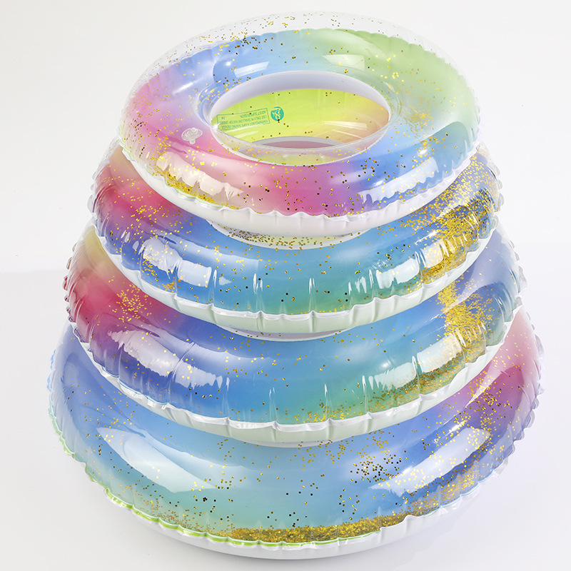 PVC плувателен пръстен с дъгов мотив и пайети, екологично чист за деца