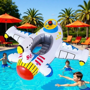 Детски надуваем седалник за плуване с мотиви: полицейска кола, самолет и лодка, волан и облегалка