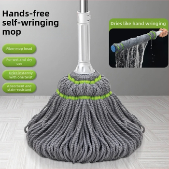 Mop s automatskim iscijeđivanjem i rotiranjem uz zaključavanje, nehrđajućeg čelika šipka, pamuk vlakni mop, duljina 125 cm, siva