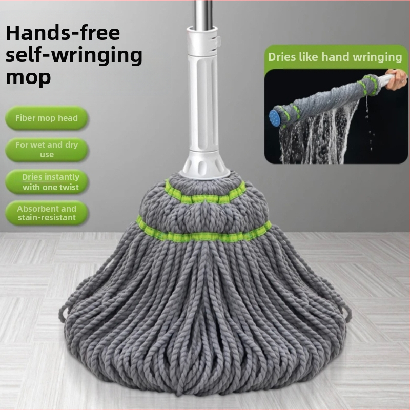 Mop s automatskim iscijeđivanjem i rotiranjem uz zaključavanje, nehrđajućeg čelika šipka, pamuk vlakni mop, duljina 125 cm, siva