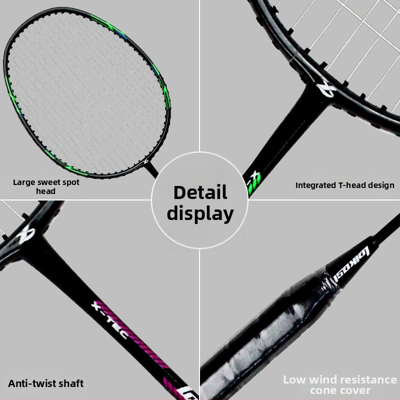 Rex karbonska vlakna badminton raketa za odrasle, jednoplošna, natjecateljski trening, prav zahvat, potpuno karbonska