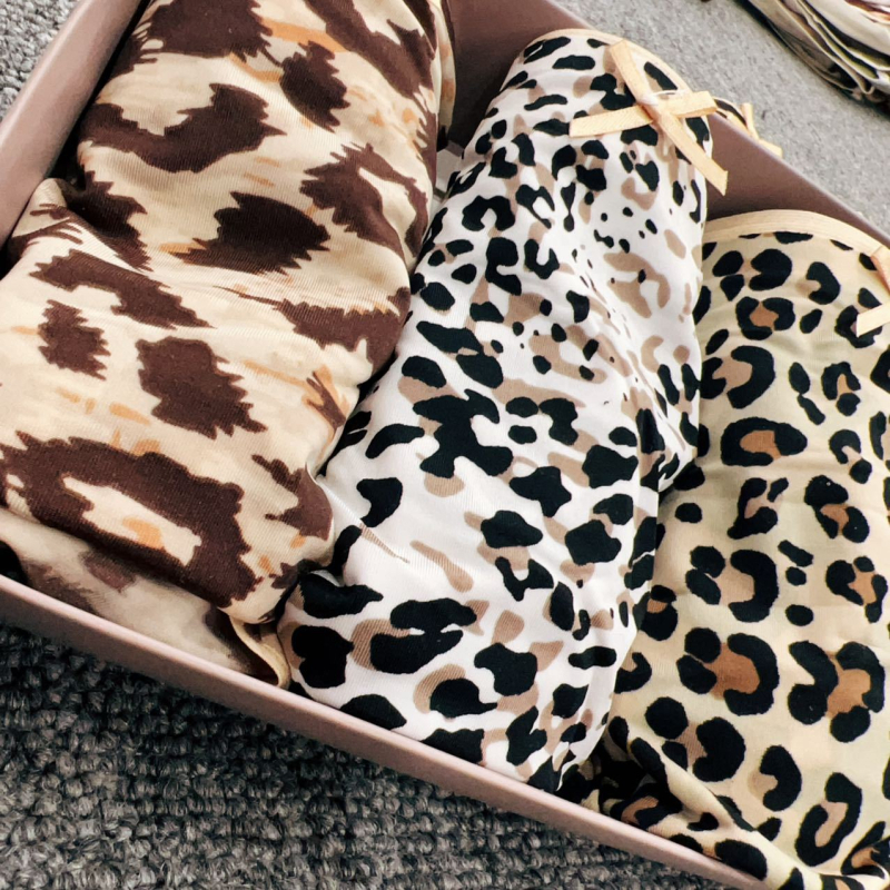 Ženske gaćice s leopardim uzorkom, srednji porast, bez šavova, samoljepivi rubovi, udobne i prozračne Ice Silk