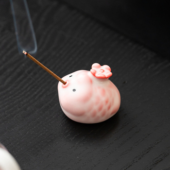 Декоративна керамична чайна фигурка Tea Pet с балонна риба и държач за тамян — настолен аксесоар за чайна церемония