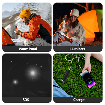 Θερμαντικό χεριών με LED φακό και USB, ενσωματωμένη επαναφορτιζόμενη μπαταρία 2000-4000 mAh