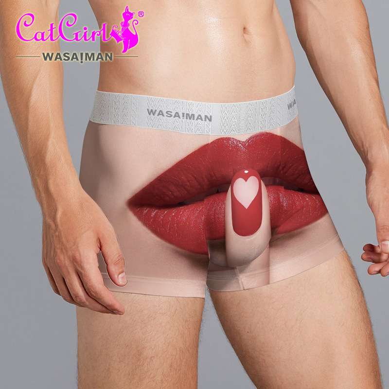 Muške bokserice s crvenim usnama, prozračne ice silk poliester boxer briefs, srednji pojas.