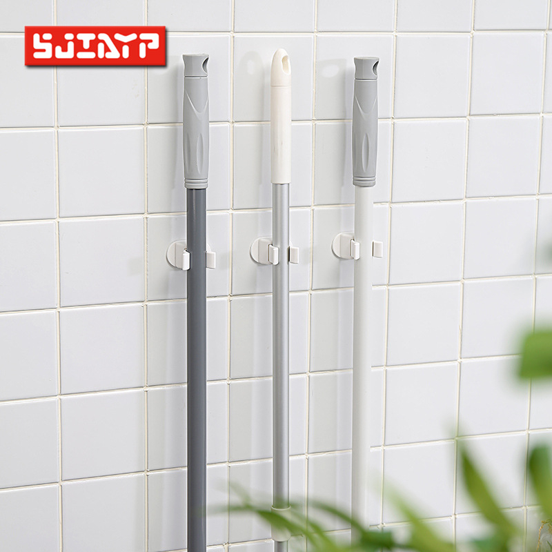 Držač za mop bez bušenja s klipom i kukom – zidno rješenje za kupaonicu i kuhinju, nosivost 2 kg