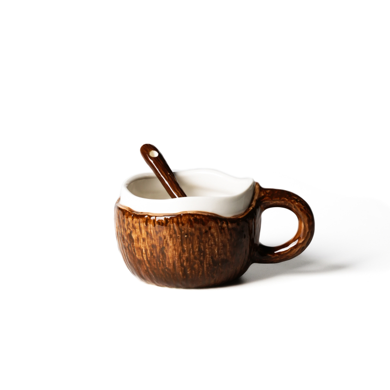 Keramička šalica u obliku kokosa, 250 ml, za kavu, čaj ili milkshake — moderni minimalistički stil.