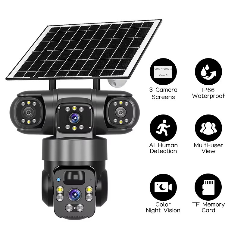 QL19 Panoramska 360° bežična inteligentna solarna kamera s trostrukim gledanjem (Wi‑Fi/4G)