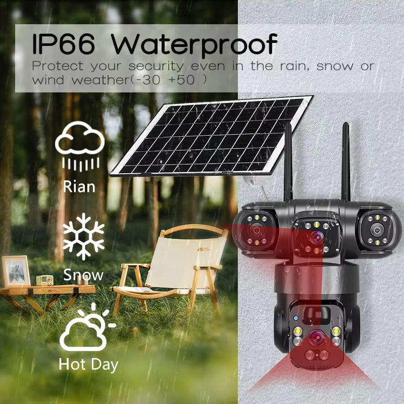 QL19 Panoramska 360° bežična inteligentna solarna kamera s trostrukim gledanjem (Wi‑Fi/4G)