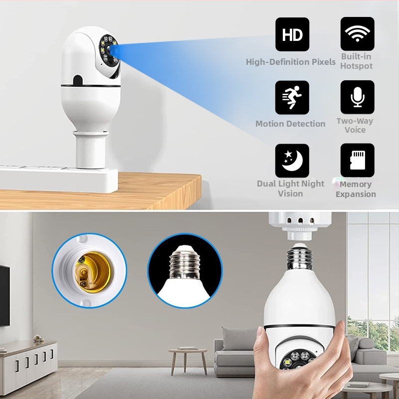 A6 kamera s dvojitým osvetlením a plnofarebným nočným videním, žiarovková kamera, E27, bezdrôtové Wi-Fi, domáce monitorovanie
