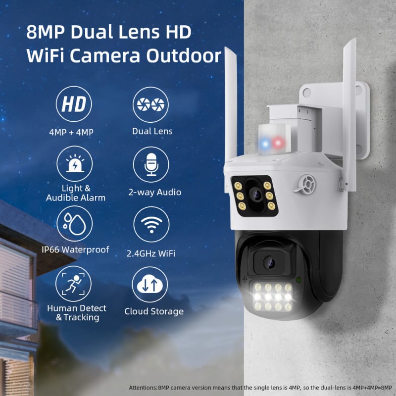 ICSEE vanjska dvostruka kamera za nadzor, 360° pokrivenost, HD monitor