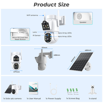 ICSEE solarna bežična kamera s PTZ 360° i noćnim vidom u boji, 3MP/2K, 4mm objektiv