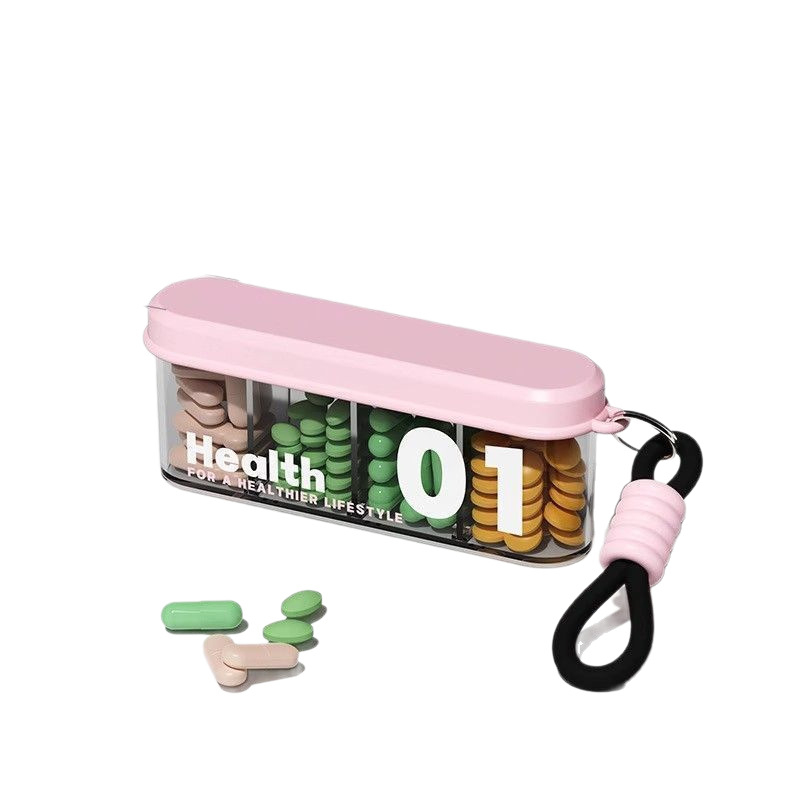 Prijenosna kutija za lijekove s 4 pretinca za putovanja, zatvorena i otporna na prašinu, kompaktni mini organizator lijekova, dimenzije 11,5×4,3×2,7 cm