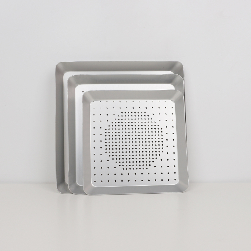 Debeli kvadratni pleh za pizzu, perforiran, anodizirani aluminij, 8–10 inča, za kućnu i komercijalnu upotrebu.