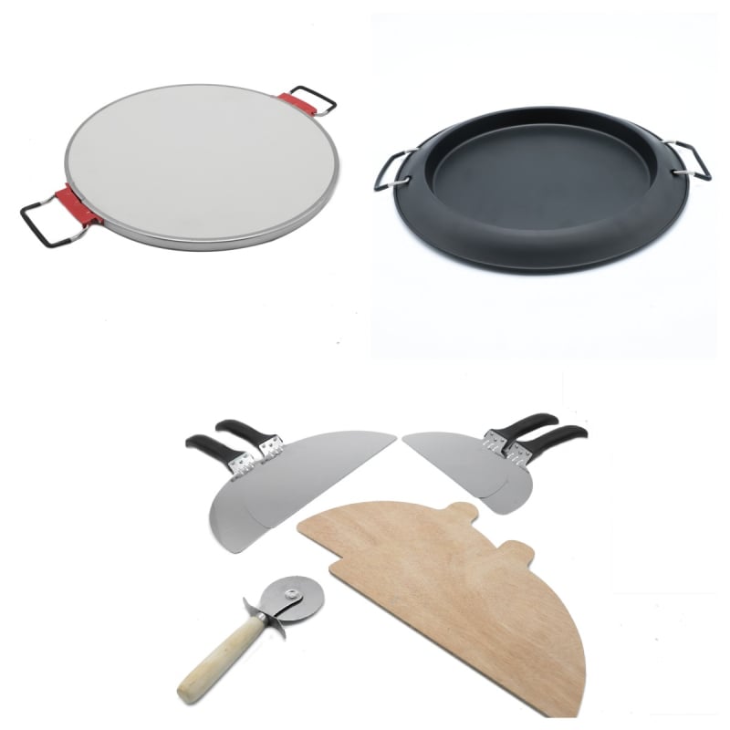 Set alata za pizzu: tava za pečenje pizze, nož za pizzu, drvena lopatica i metalna špatula